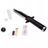 Cuchillo de supervivencia fijo Cinema Classic CC-H2 — 400 mm de longitud total, hoja de acero 250 mm, lisa y dentada, empuñadura negra, incluye funda de cuero