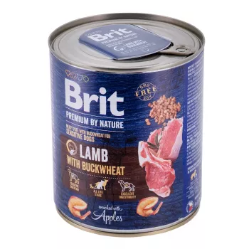 Pienso húmedo para perros Brit Premium by Nature cordero con trigo sarraceno 800 g, sin cereales, perros adultos, lata