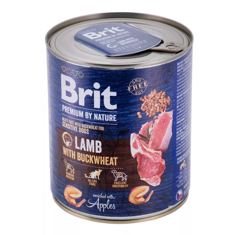 Pienso húmedo para perros Brit Premium by Nature cordero con trigo sarraceno 800 g, sin cereales, perros adultos, lata