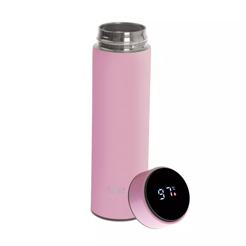 Botella térmica Adler AD 4506P acero inoxidable con funda de silicona, rosa, con aislamiento al vacío