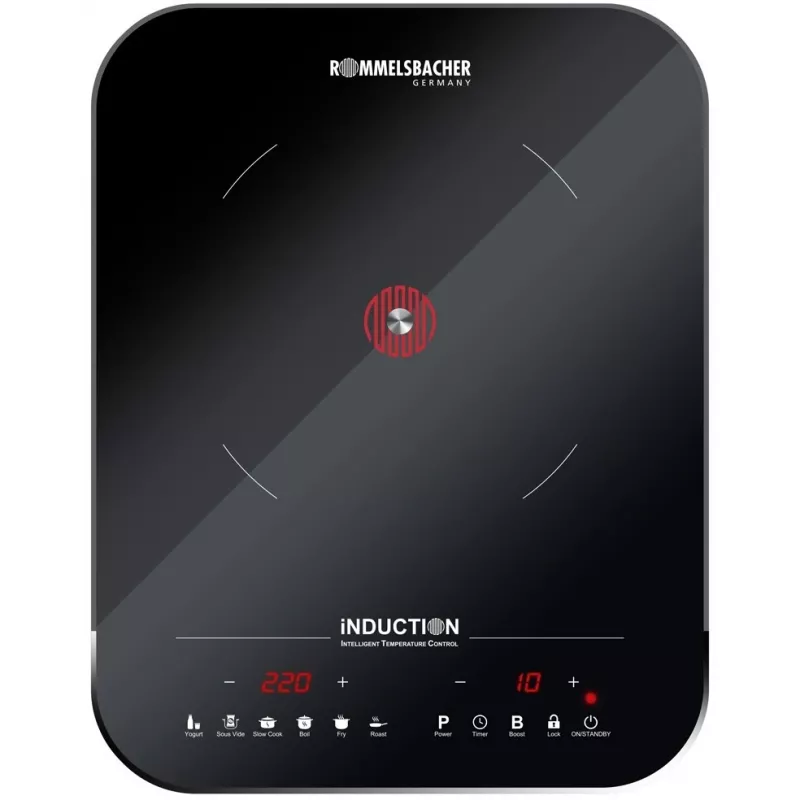 Placa de inducción Rommelsbacher CTS 2000/IN 1 zona control táctil, superficie vitrocerámica sin marco, zona 145–220 mm