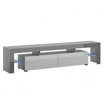 Soporte de TV Cama Meble TORO 200 — 2000×350×410 mm, superficie superior gris de tablero de partículas, gris/blanco brillante