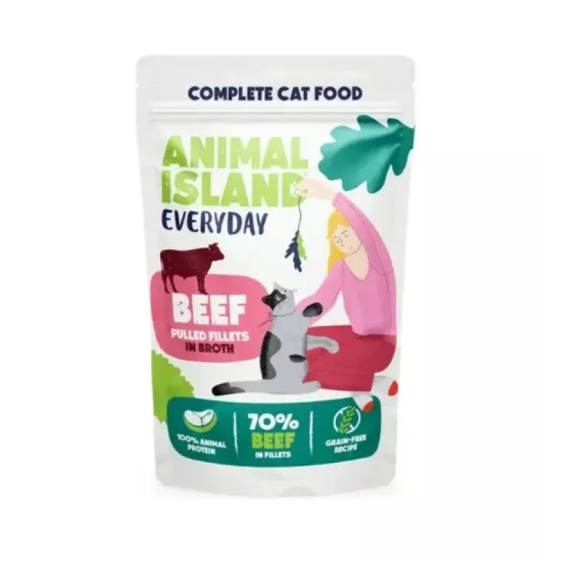 ANIMAL ISLAND ternera en caldo comida para gatos monopaquete 40x85g