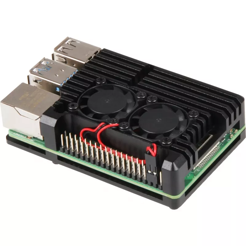 JOY-IT RPI CASE ALU07F - Carcasa para Raspberry Pi 4, aluminio, ventilador, negro (RB-ALUCASEP4+07FAN)