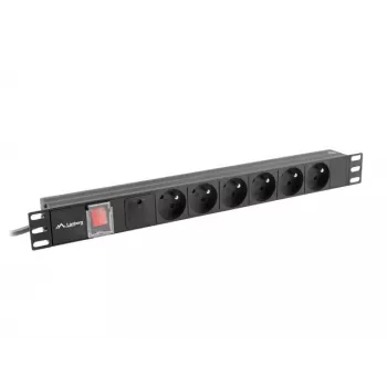 Unidad de distribución de energía LANBERG PDU-06E-0200-BK — 6 salidas Type-E, 16 A, cable de 2 m, rack 1HE, 220–250 V