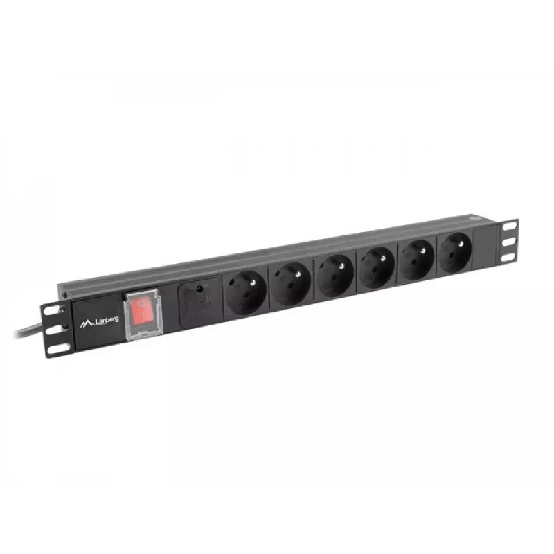 Unidad de distribución de energía LANBERG PDU-06E-0200-BK — 6 salidas Type-E, 16 A, cable de 2 m, rack 1HE, 220–250 V