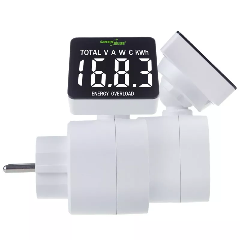 Medidor de vatios y energía GreenBlue GB620E para red de 220 V, máx. 16 A, medidor de corriente/energía enchufable