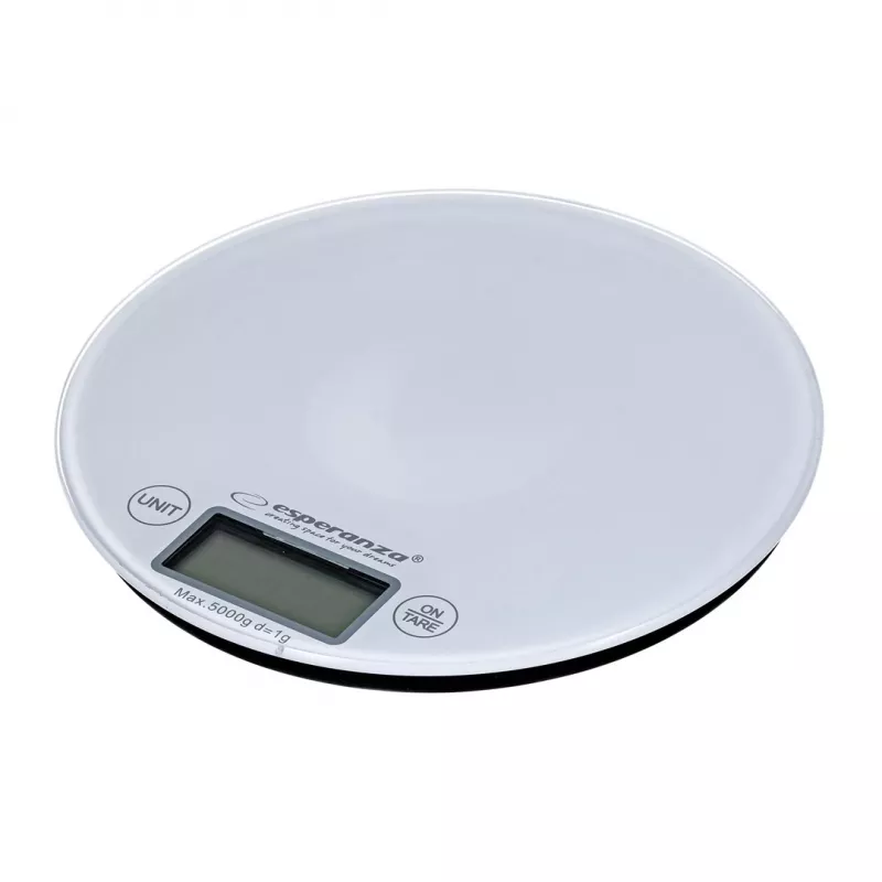 Báscula de cocina electrónica ESPERANZA EKS003W, capacidad 5 kg, precisión 1 g, vidrio templado, control táctil
