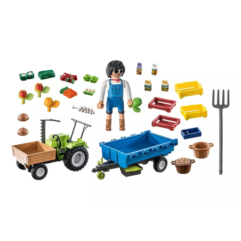 Playmobil Tractor cosechadora con remolque - juego simbólico y juego imaginativo para niños de 6 a 9 años - Fat Brain Toys