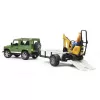 BRUDER Land Rover Defender con remolque CAT y figura vehículo de juguete