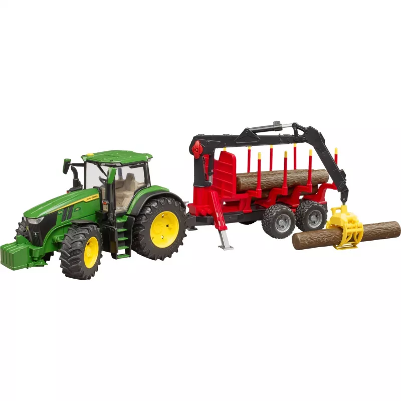 BRUDER John Deere 7R 350 con remolque forestal y 4 troncos