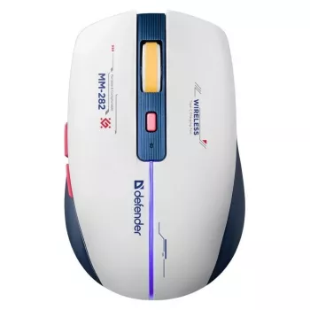 Ratón gaming inalámbrico DEFENDER MM-282 RF — ambidiestro, óptico 1800 DPI, 5 botones, USB, a pilas