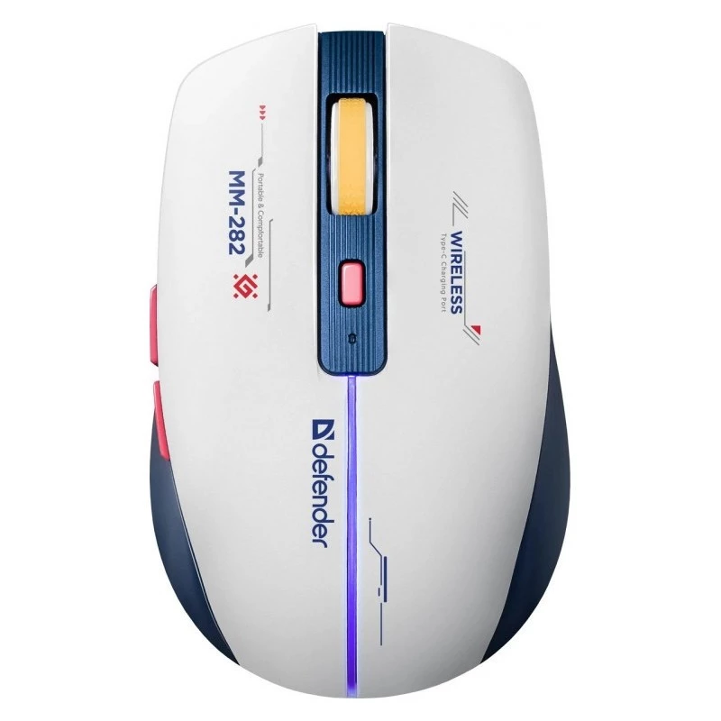 Ratón gaming inalámbrico DEFENDER MM-282 RF — ambidiestro, óptico 1800 DPI, 5 botones, USB, a pilas