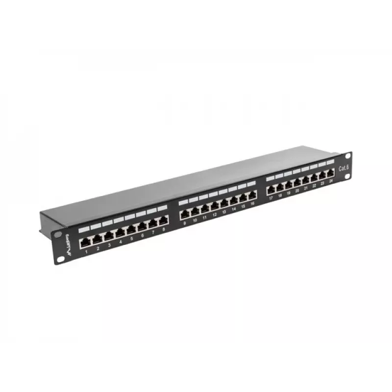 Patch panel 1U LANBERG PPS6-1024-B, 24 puertos Cat6, metal, negro, 442×114,5×44,5 mm