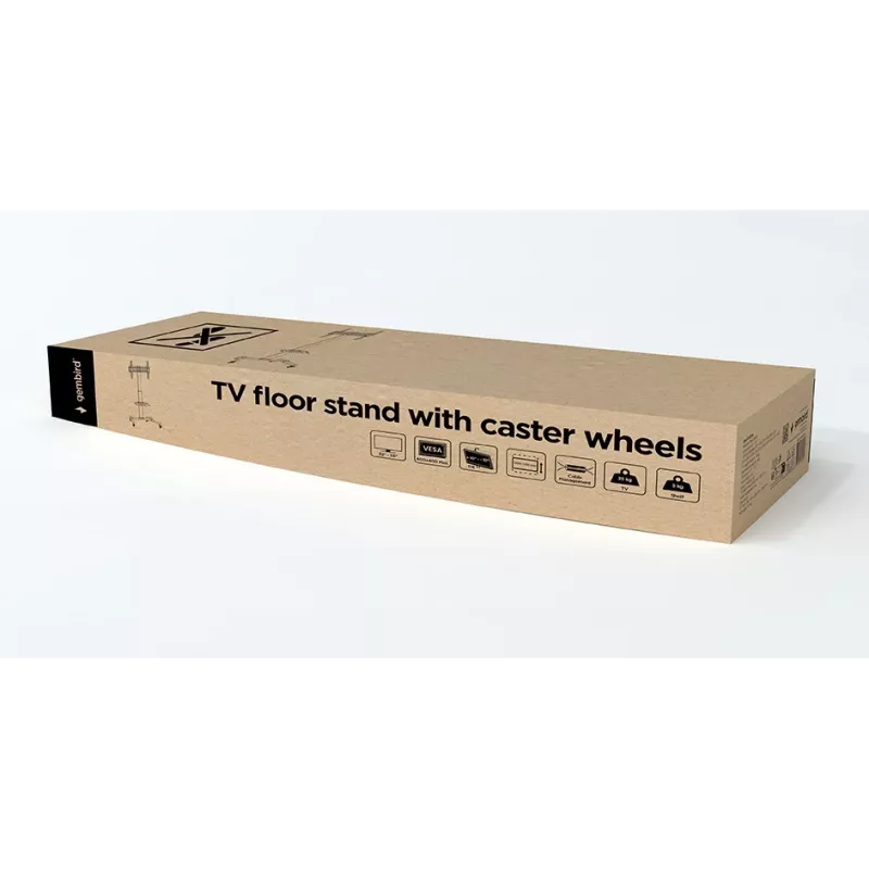 Soporte de TV GEMBIRD TVS-55T-01 para televisores de 32–55 pulgadas, acero, altura ajustable VESA 100x100–400x400, inclinable, ruedas, carga máxima 35 kg