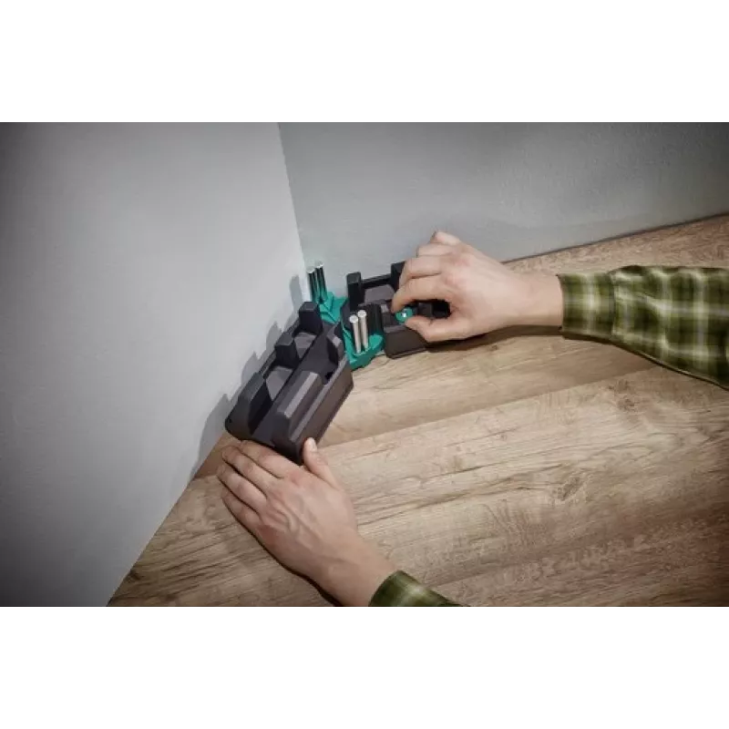 Caja de ingletes y tope Wolfcraft 6948200 — guía de ingletes, rango de medición 85–180°, para tablas de hasta 3 cm, negra