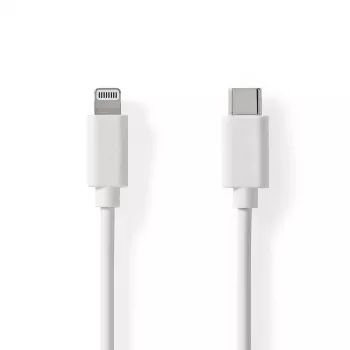 Cable Lightning Nedis - USB 2.0 | Apple Lightning 8 pines | conector macho USB-C™ | 480 Mbit/s | niquelado | 1,00 m | redondo | PVC | blanco | etiqueta