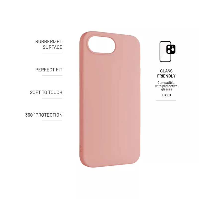 Tapa trasera para móvil FIXED para Apple iPhone 16e, Goma, Rosa