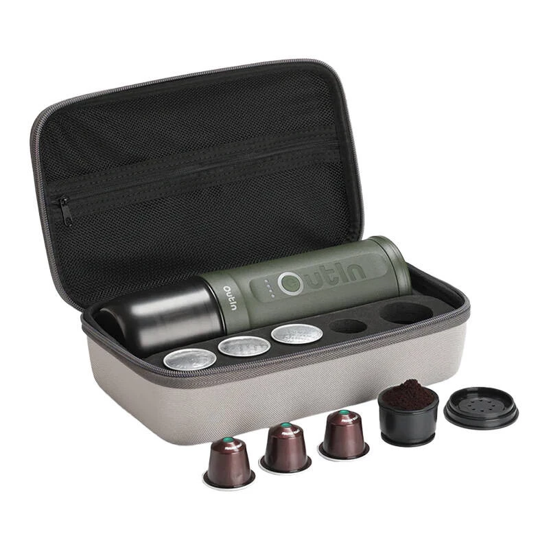 Set cafetera portátil Outin Nano 7500mAh (verde) + funda protectora