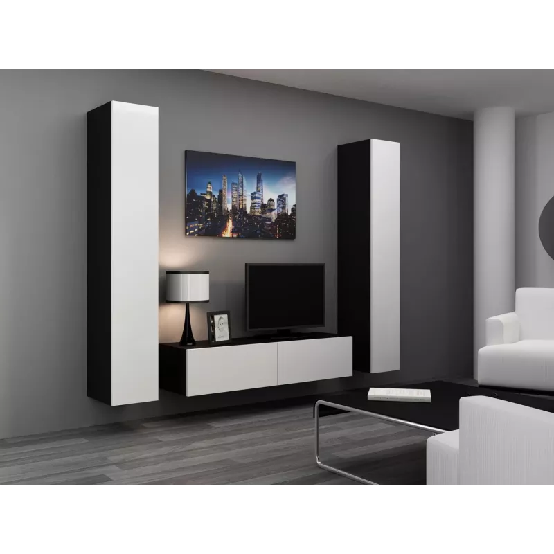 Conjunto de armarios de salón Cama VIGO 9 negro/blanco brillante