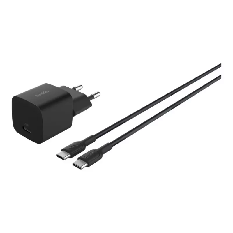 Cargador de interior AC Belkin BoostCharge 25 W USB-C PD/PPS, cable de 1 m, negro — para consolas, smartphones, tablets