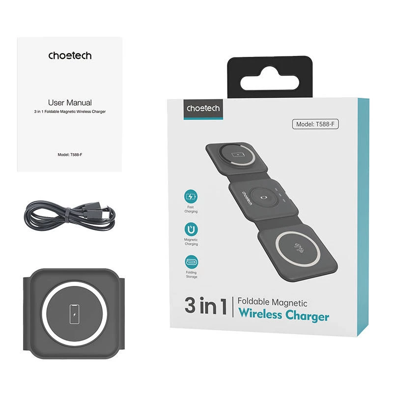Cargador inalámbrico magnético 3en1 Choetech T588-F 15W (negro)