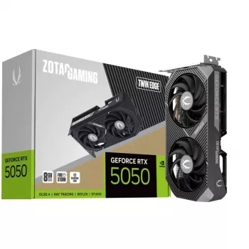 Tarjeta gráfica ZOTAC GeForce RTX 5050 Twin Edge — 8 GB GDDR6, 128 bits, PCIe x8 5.0, refrigeración activa de doble ventilador