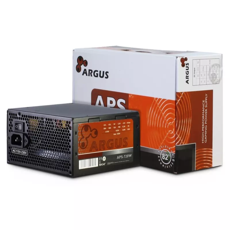 Inter-Tech Argus APS-720W fuente de alimentación, 720 W, ATX12V 2,31, 115–230 V, 47–63 Hz, ATX de 20+4 pines, PFC activo, ventilador de 120 mm, negro