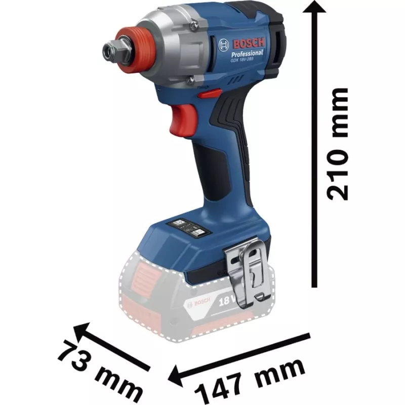 Atornillador de impacto Bosch GDX 18V-285 solo C — 18V a batería, 285 Nm de par