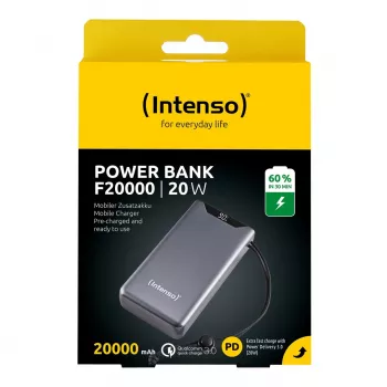 Batería externa INTENSO 7332054 — 20000 mAh, PD 3.0 y QC 3.0, 20 W, USB-A + USB-C, gris
