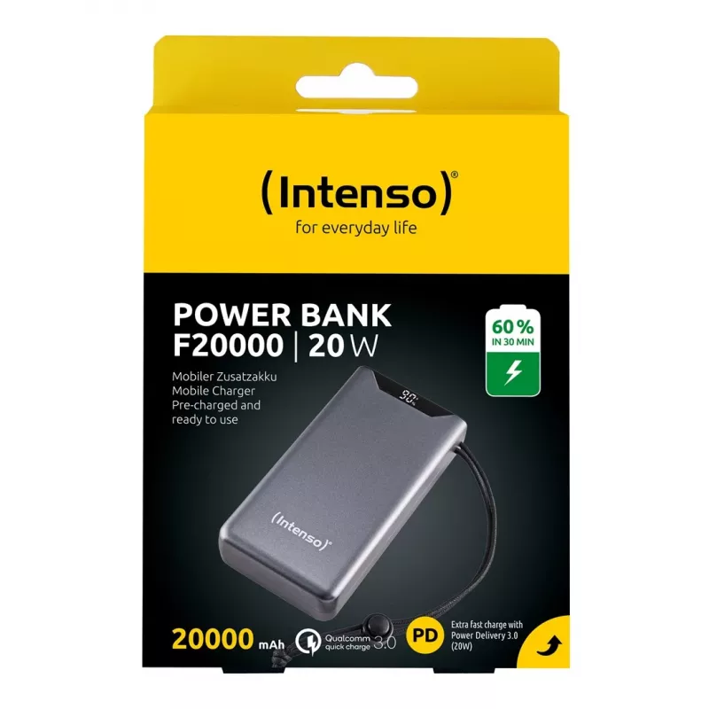 Batería externa INTENSO 7332054 — 20000 mAh, PD 3.0 y QC 3.0, 20 W, USB-A + USB-C, gris
