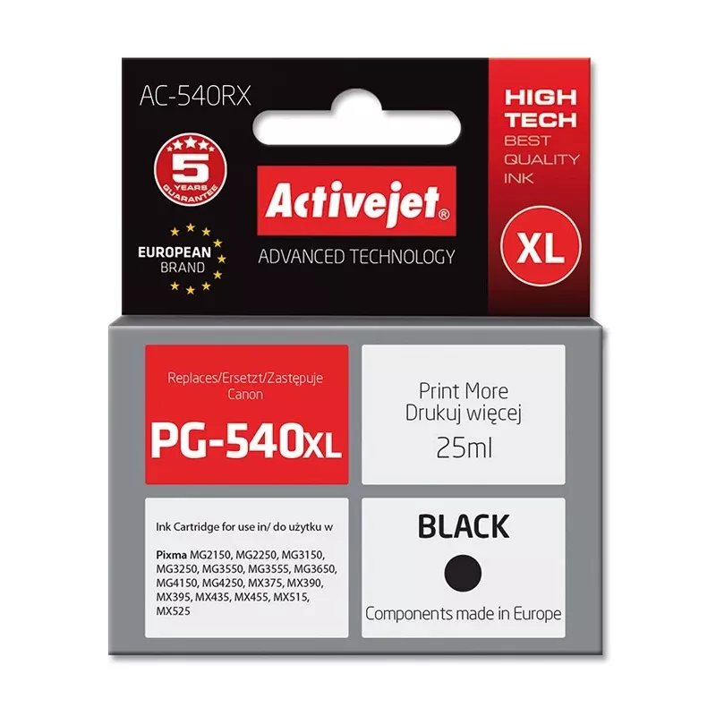 Activejet AC-540RX cartucho de tinta (sustituto de Canon PG-540XL; Premium; 25 ml; 700 páginas, negro)