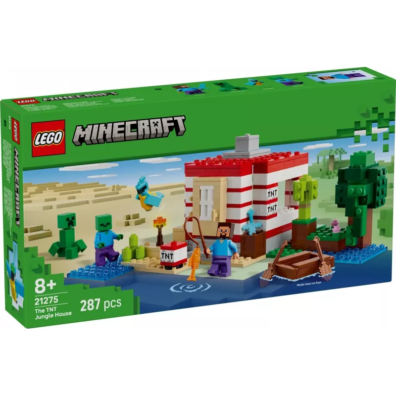 LEGO Minecraft set 21275 casa selvática TNT juguete de construcción, 287 piezas, 2 minifiguras, a partir de 8 años