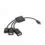 Cable USB OTG Micro BM -> 2xUSB-AF + BF Micro 13cm