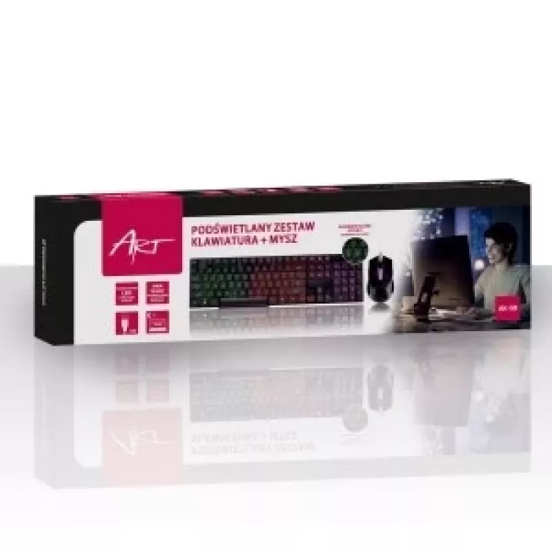 ART AK-50 kit USB de teclado retroiluminado y ratón iluminado, negro