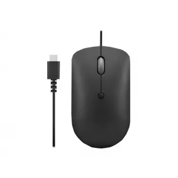 Ratón óptico con cable Lenovo GY51D20875 USB Type-C, ambidiestro, 2400 DPI, 4 botones, negro
