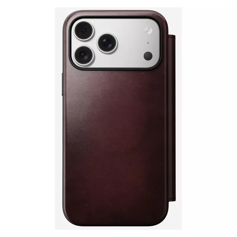 Funda para móvil Nomad Modern Leather Folio para iPhone 17 Pro Max — cuero, TPU, PC, aluminio, burdeos, 16 cm (6,3