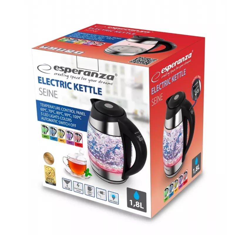 Esperanza EKK026 hervidor 1,7 L 2200 W negro, transparente