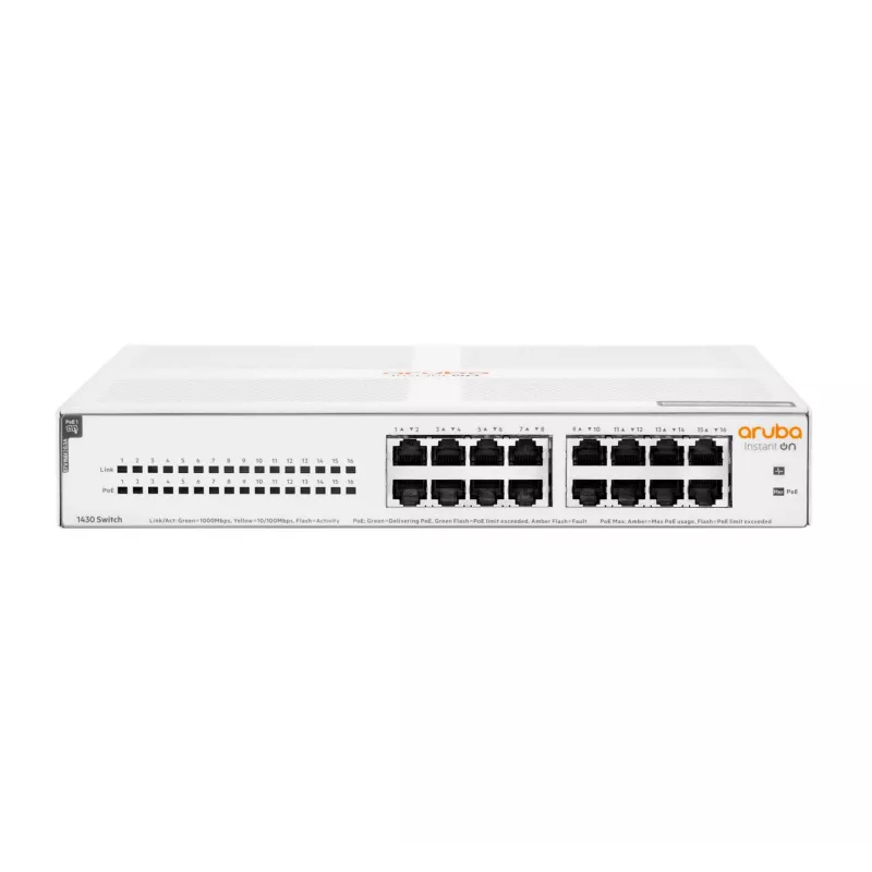HPE Aruba Networking Aruba Instant On 1430 16G Class4 PoE 124W no gestionado L2 Gigabit Ethernet (10/100/1000) Power over Ethernet (PoE) 1U blanco