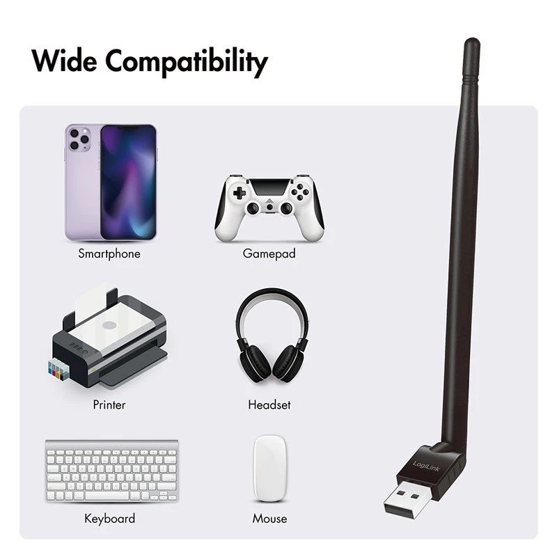 LogiLink USB - Adaptador Bluetooth 5.3 con antena, negro alcance: 150 m, conexión: conector USB-A, Bluetooth - 1 unidad (BT0067)