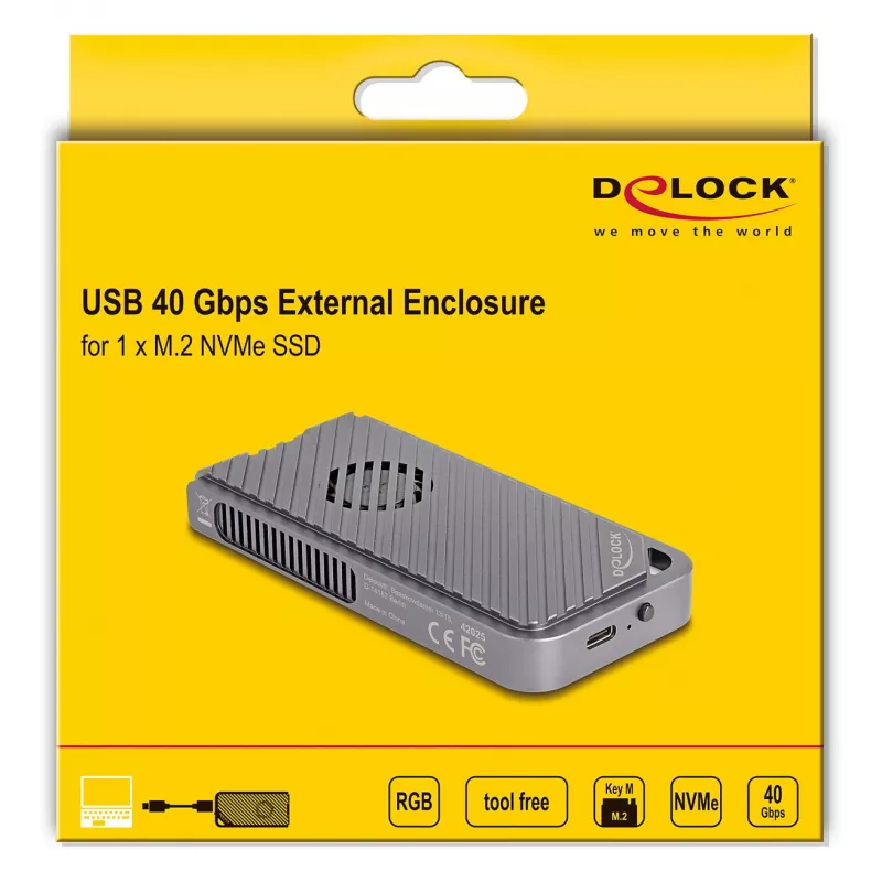 Carcasa para SSD DELOCK 42025 para 1 x M.2 (PCIe, USB4 Gen4, USB-C) gris, aluminio