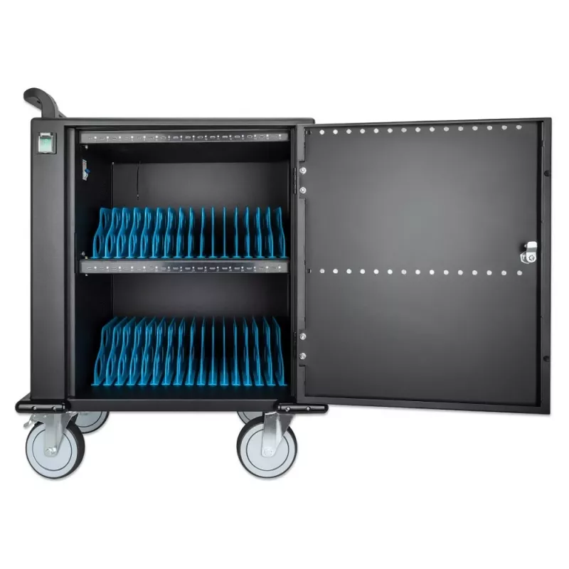 Manhattan Carro/Carrito de carga de 32 tomas por USB-C para iPad hasta 13 pulgadas, MacBook Air hasta 13 pulgadas y Chromebook hasta 14 pulgadas, también otros tablets/smartphones (con cable dispositivo a USB-C), compartimentos 330x22x235 mm, cable de carga de dispositivo no incluido (recomendado cable USB-C 35