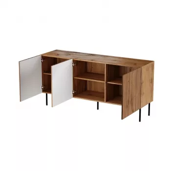 Cómoda Cama Meble JUNGLE 152x40,5x74,5 cm — roble wotan, patas negras, aglomerado