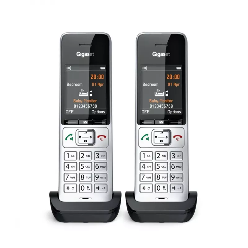 Teléfono analógico/DECT Gigaset COMFORT 500HX duo con identificación de llamadas negro, plata