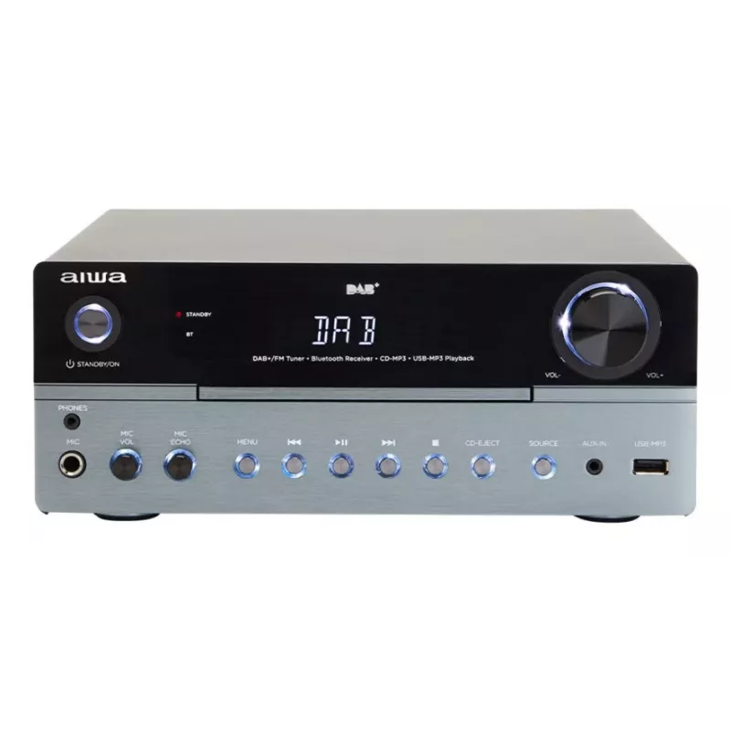Microcadena de audio doméstico Aiwa MSBTU-700DAB — 25 W RMS, DAB+/FM, Bluetooth 10 m, bandeja CD, indicador LED, negro/azul ártico
