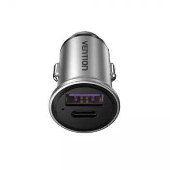 Vention dos puertos USB A+A (30+30) cargador de coche gris estilo mini tipo aleación de aluminio