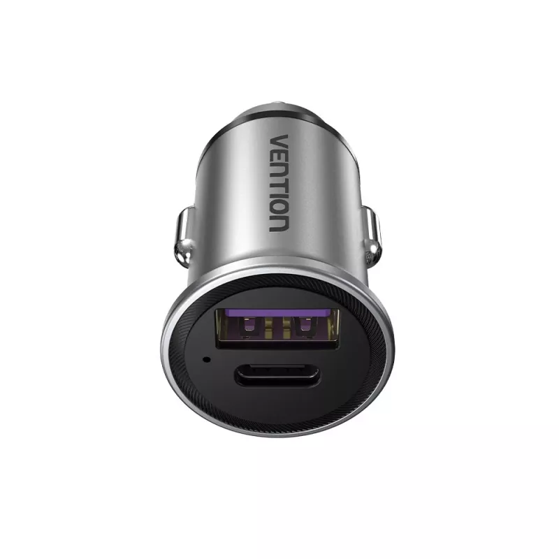 Vention dos puertos USB A+A (30+30) cargador de coche gris estilo mini tipo aleación de aluminio