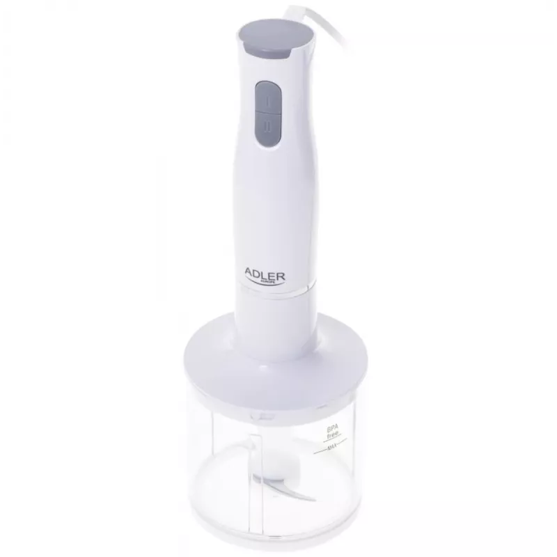 Adler AD 4620 set de batidora de mano, 800 W, 2 velocidades, picadora de 450 ml, vaso de 750 ml, varillas, blanco