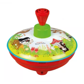 Peonza Lena 52449, juguete de madera con motivo del Topo Loco, 13 cm