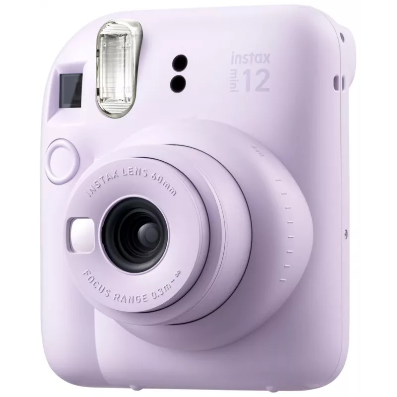Cámara instantánea Fujifilm Instax Mini 12 Lila — imagen 86×54 mm, película 62×46 mm, distancia focal 60 mm